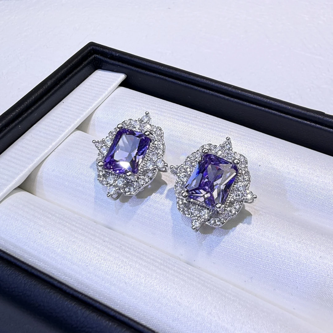 铜合金锆石耳饰 JYJ8017-小方糖满镶罗曼紫耳饰时尚欧美