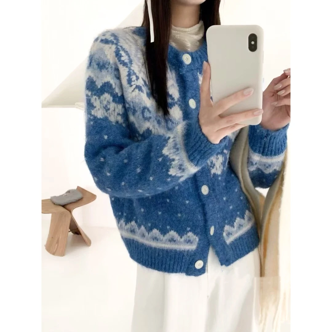 巨好搭！真心舒服！法式软糯慵懒松弛高级感好看针织衫蓝色毛衣女秋