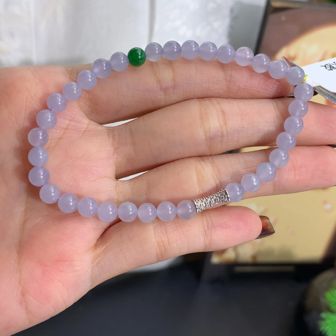 翡翠未镶嵌手串卡5冰胶淡淡紫手串