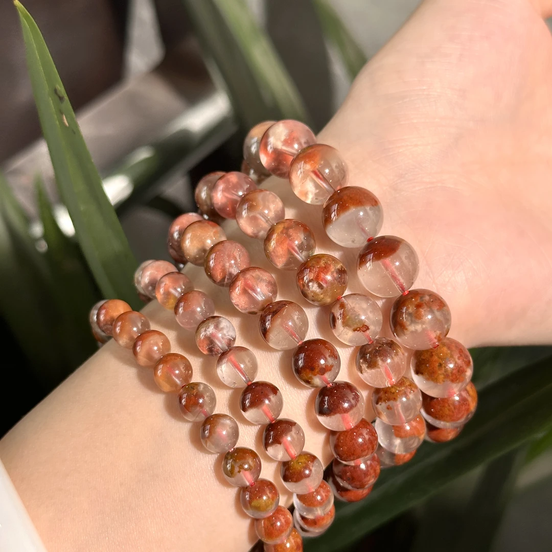 T142 天然红兔毛团团半盆手串 多样性发其一