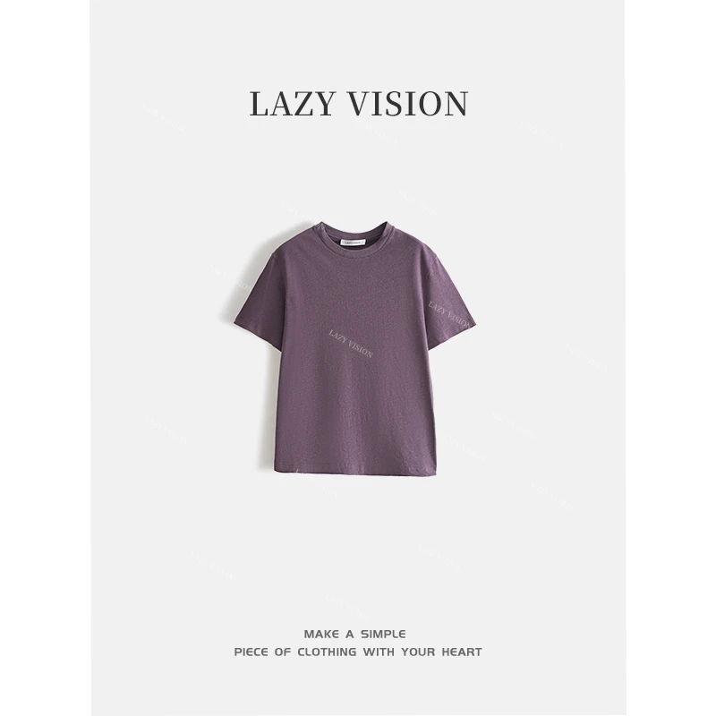 LAZYVISION【老钱T2.0】休闲百搭女款圆领短袖亚麻T恤ZMD-24095小小