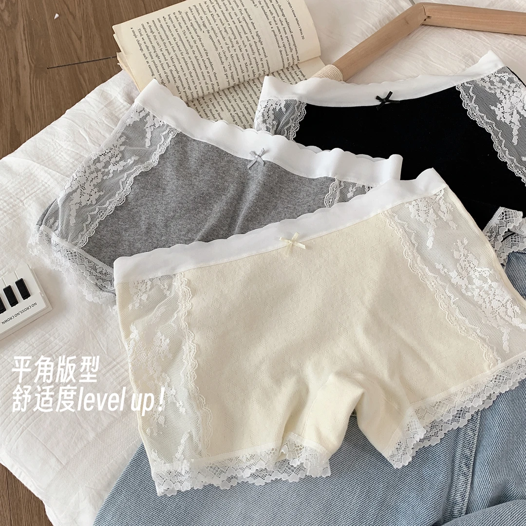 『Black』柔软秋意 甜欲风舒适少女内裤蕾丝花边棉质中腰平角裤
