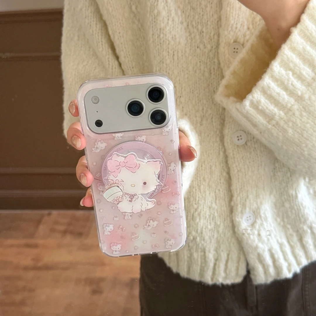 双层粉色晕染小羊磁吸支架16promax保护套适用15新款网红手机壳