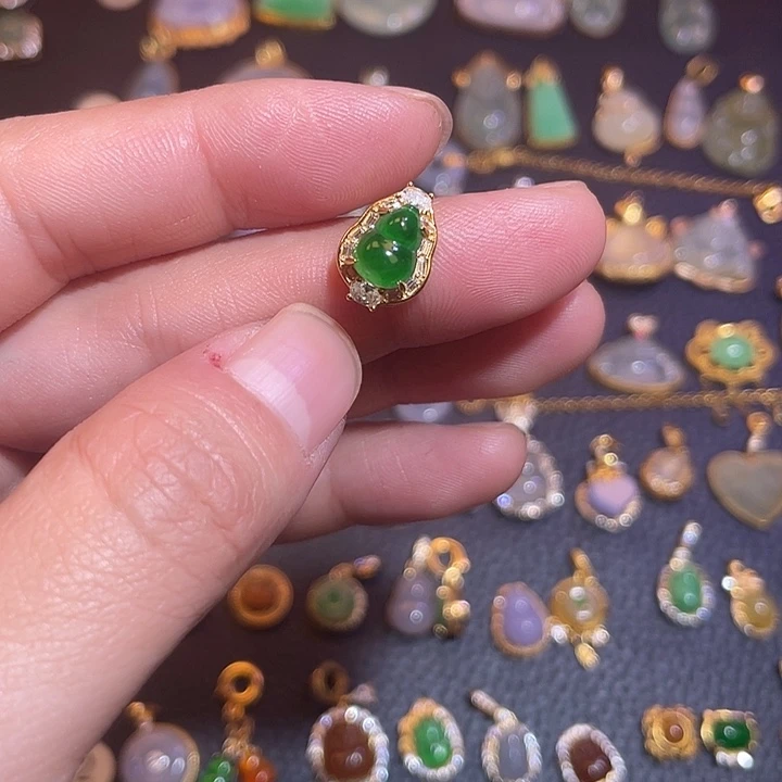 翡翠银S925镶嵌吊坠(不含链)天然翡翠