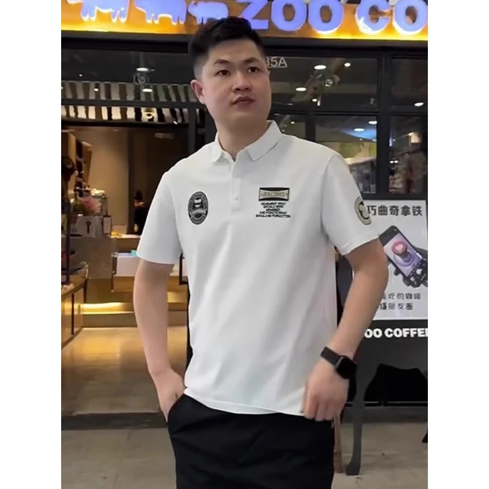 翻领短袖polo衫男多标印花潮牌夏季t恤2025新款休闲百搭潮流上衣