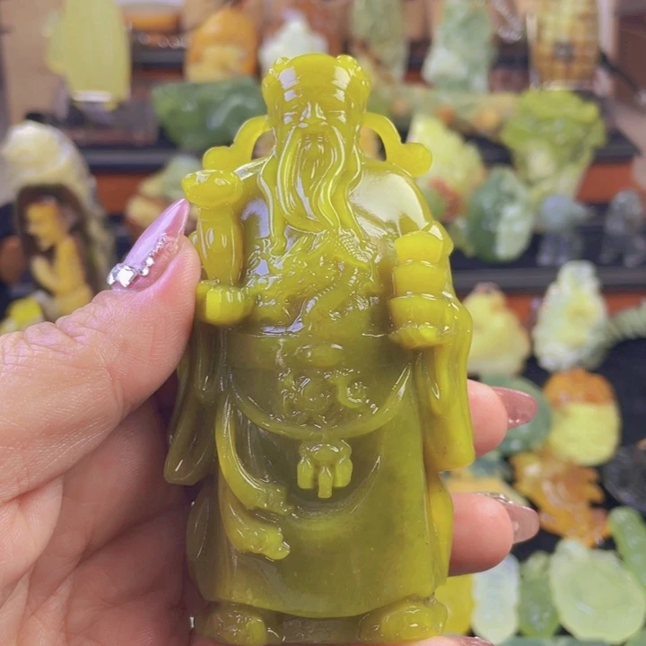 蛇纹石玉手把件合金福**呀