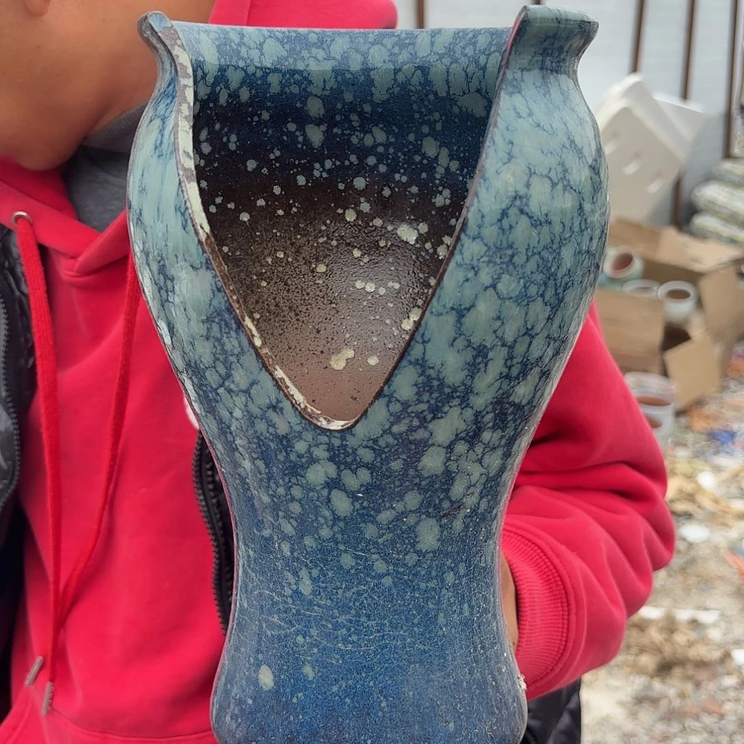 花盆紫砂蓝缺口瑕疵口径15+27