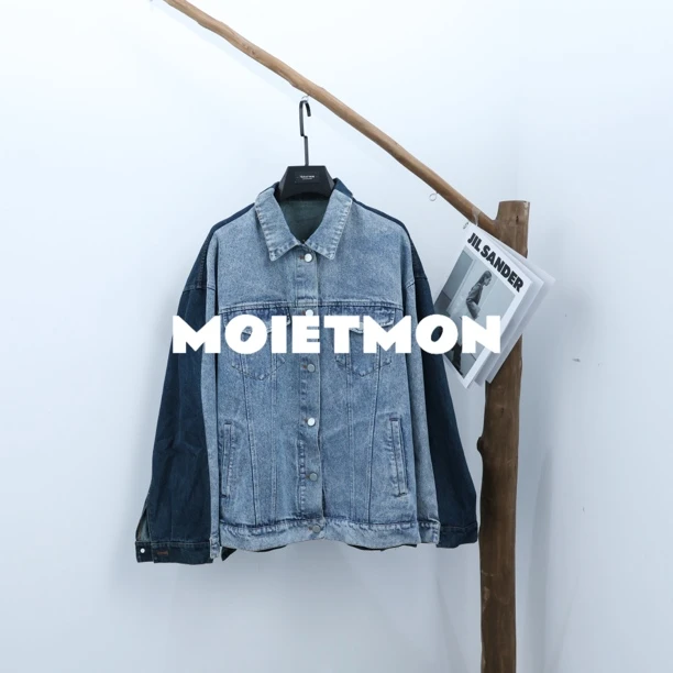 【Moi et mon】春季新款小众蓝色时尚拼色牛仔外套休闲百搭牛仔外套