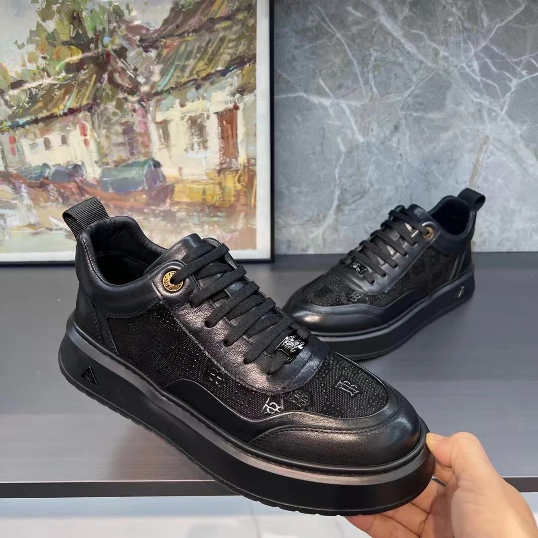 轻奢潮牌印花高帮鞋男2025真皮时尚个性板鞋轻软厚底运动休闲短靴