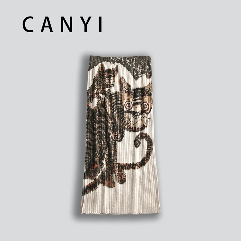 【璨衣】时尚优雅风 扎染印花高腰弹力风琴百褶半裙15