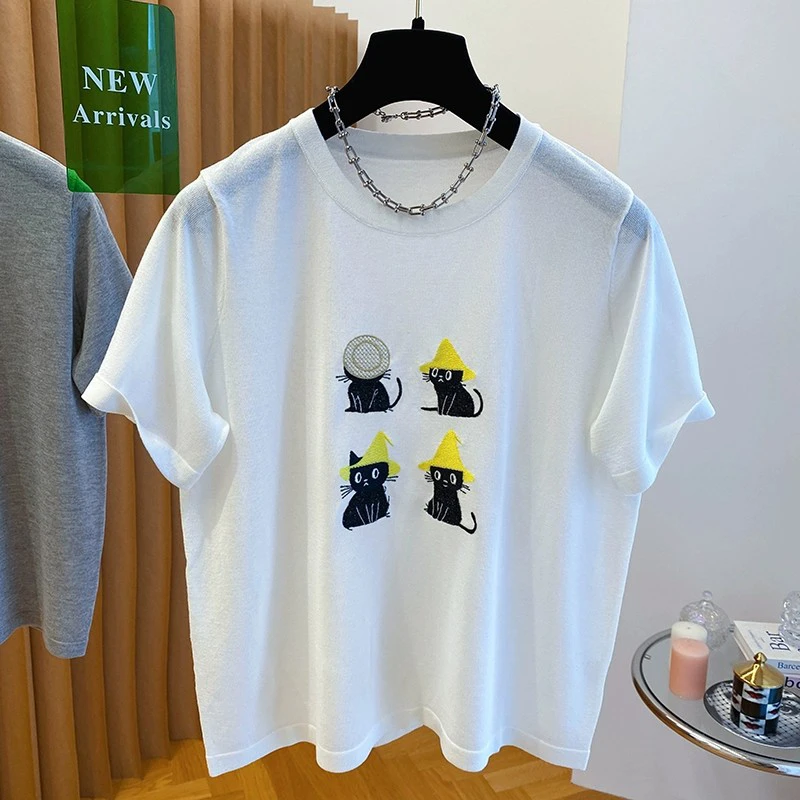 胖mm200斤大码超好看卡通减龄雪花棉短袖上衣女夏季宽松显瘦T