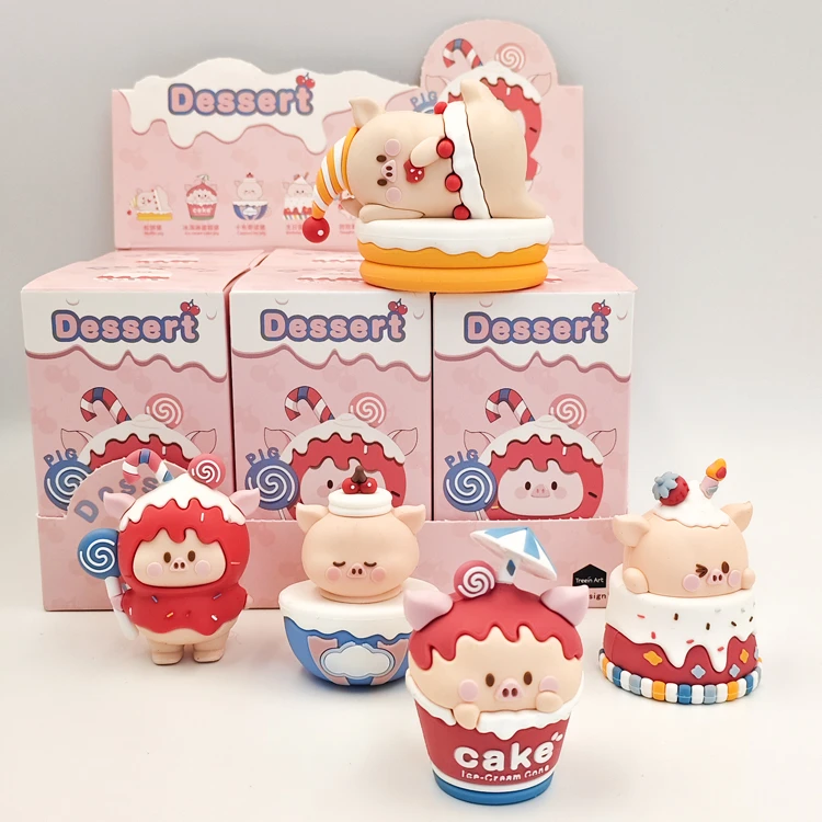 盲盒动漫卡通叻叻猪甜品系列惊喜盒儿童办公桌摆件解压治愈玩具