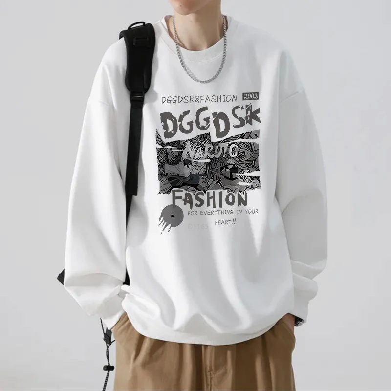 特大码300斤圆领卫衣男印花春秋季重磅潮流青少年宽松无帽上衣衫