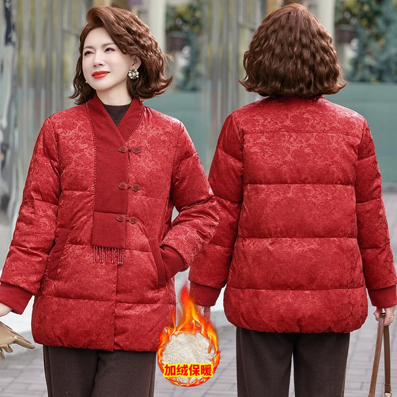 妈妈款保暖棉服棉衣加绒中长款喜婆婆中老年女装气质国风冬季棉衣