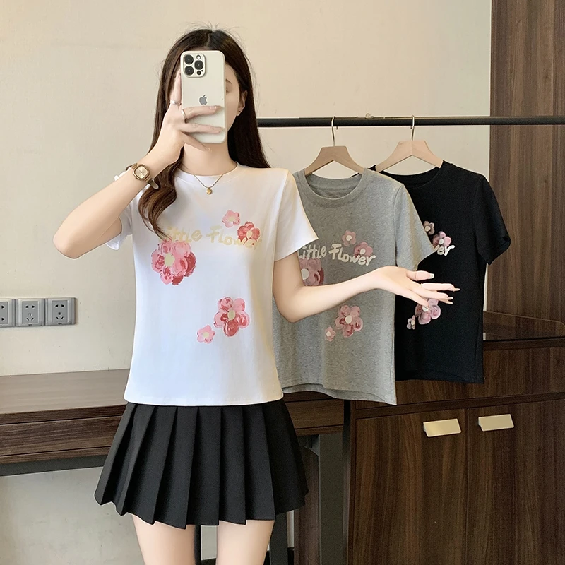 【涵胖胖】Q胖mm大码女休闲百搭圆领印花短袖正肩短袖T恤A0295