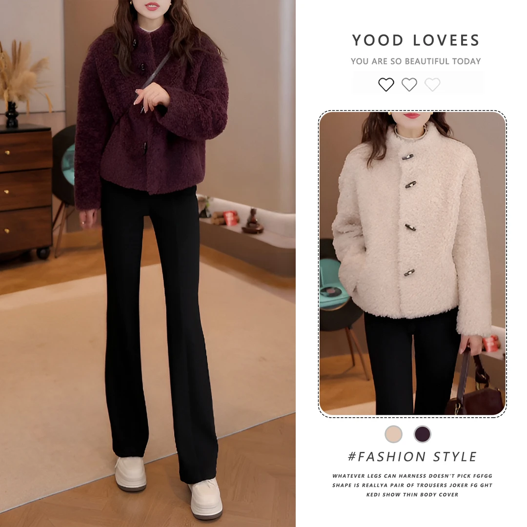 韩版短款超好看立领毛毛外套女韩系秋冬季小个子保暖减龄百搭气质