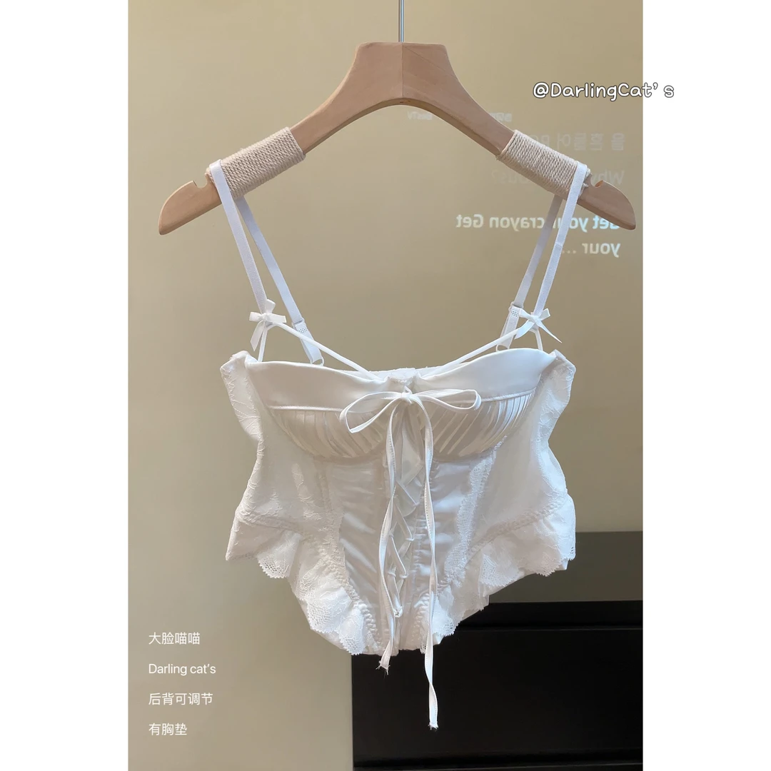 大脸喵 现货 公主殿下 胸衣自带胸垫 2025吊带蝴蝶结蕾丝绑带内搭