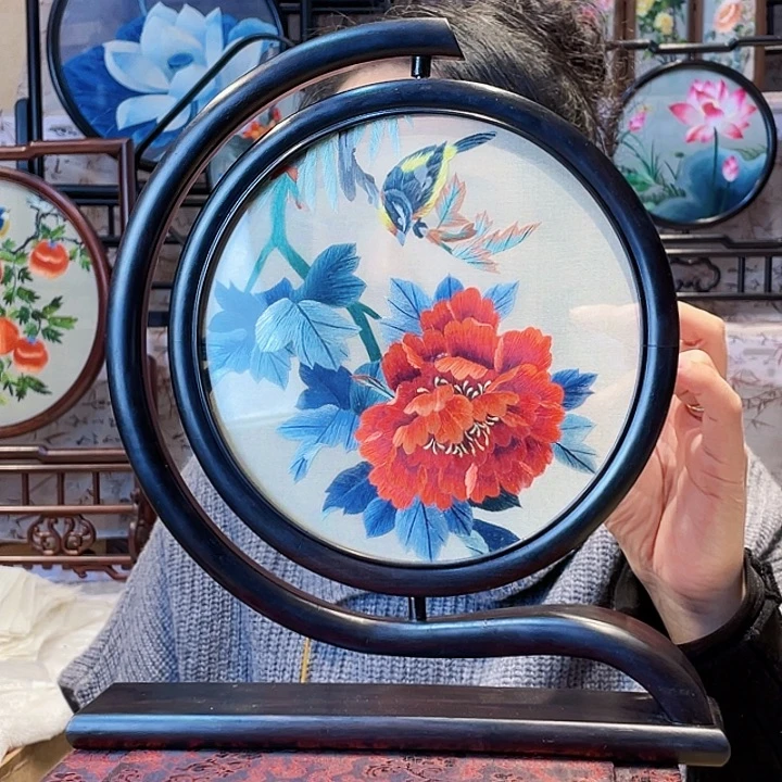 刺绣苏绣摆台檀木手工双面