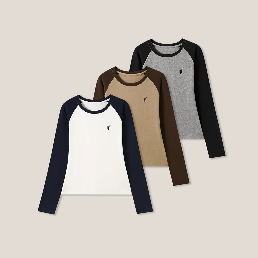 “韩系画报”秋冬经典款修身撞色羊毛长袖打底衫ss26492