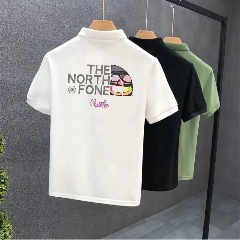 2025夏季短袖男士商务休闲翻领polo衫帅气潮牌字母印花T恤半袖ins