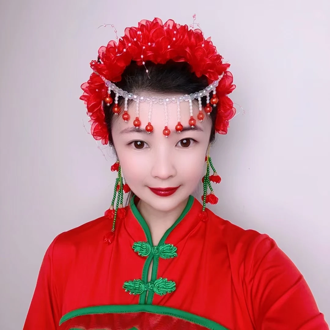 原创正版头饰花环+额头链两件套套装气质新款高档珍珠亮纱材质