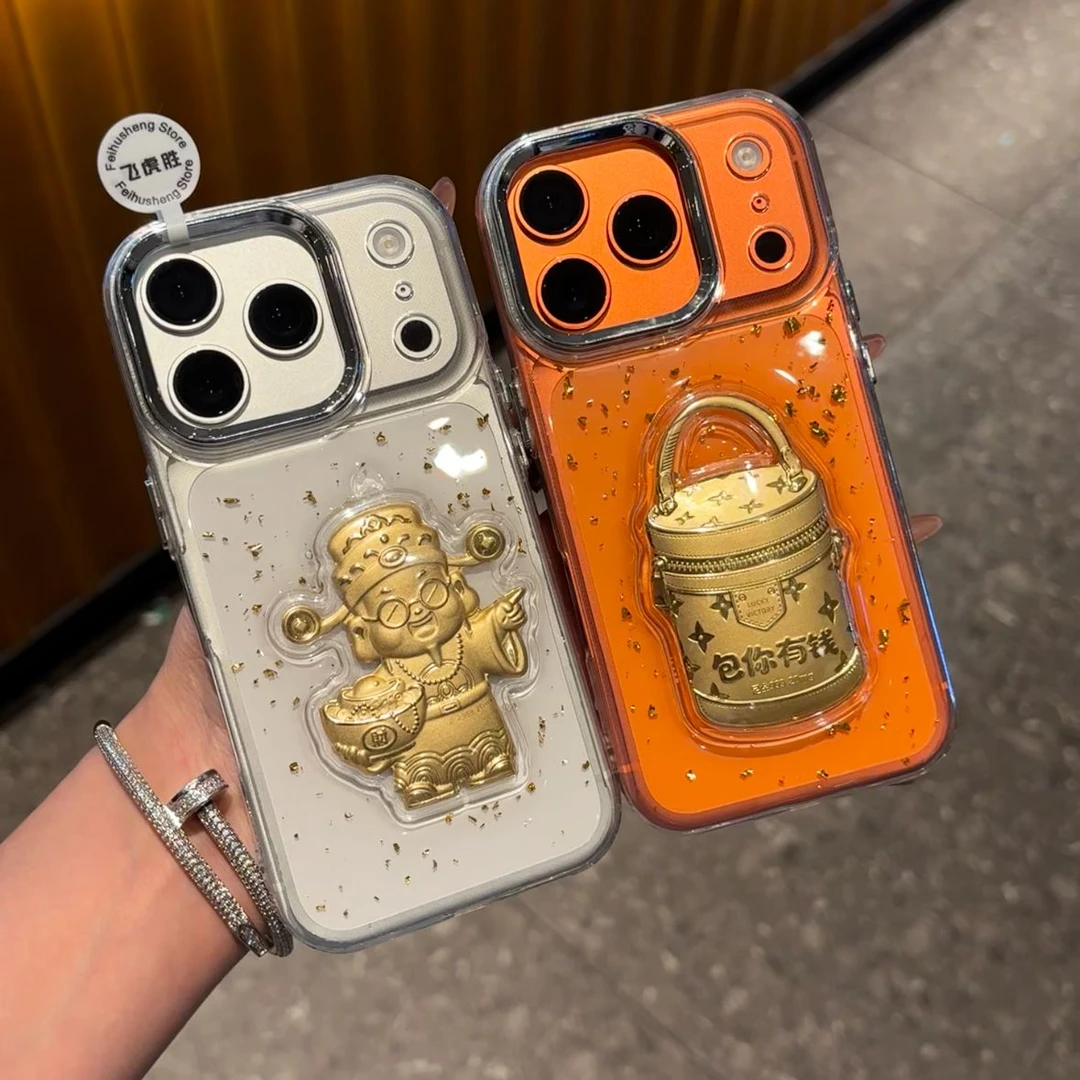 闪度侠金箔财神水桶包适用iPhone17/16手机壳华为vivo小米17oppo