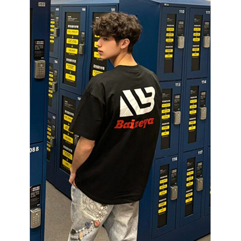 设计感百搭小众T恤cleanfit重磅半袖美式复古字母印花短袖男夏季