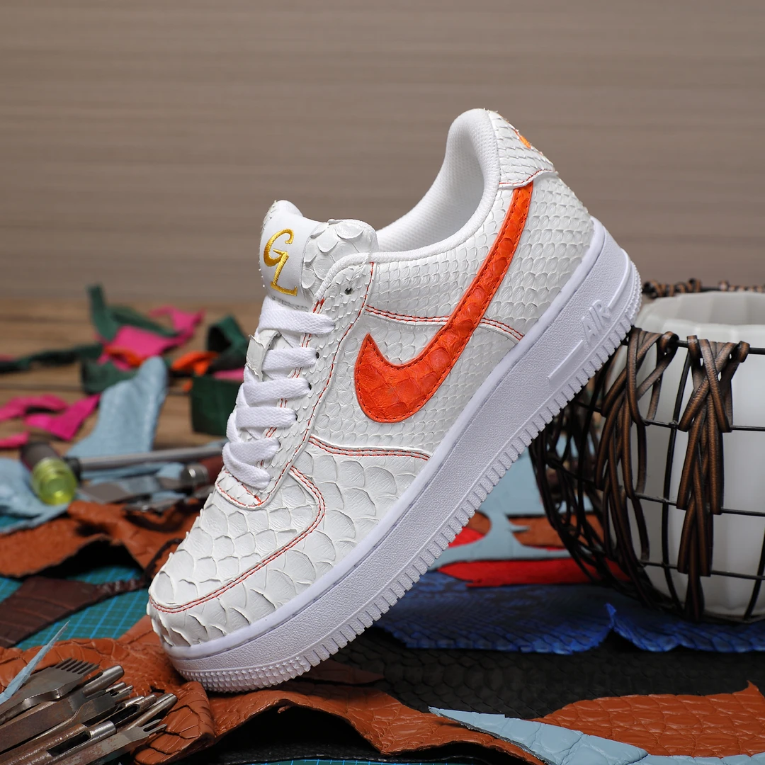 NIKE/耐克白橙蟒蛇皮厚底潮鞋低帮男女百搭【定制球鞋】