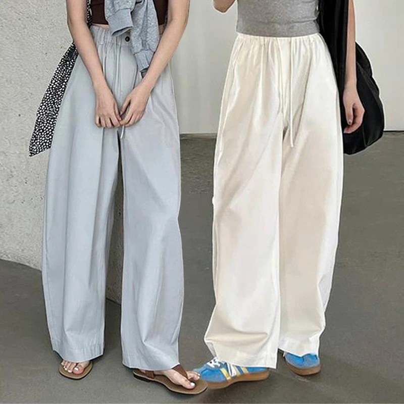 2025韩版垂感显瘦阔腿休闲裤微弧抽绳运动裤时尚薄款宽松百搭长裤