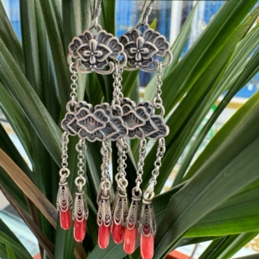 足银耳饰 足银耳坠 蒙古元素真旭日耳坠