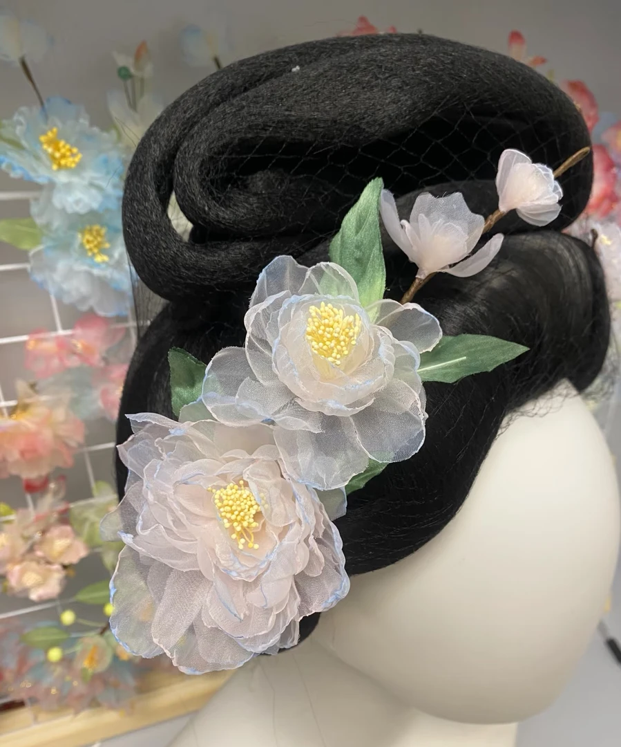 【粉芙】超仙粉色牡丹烫花发夹高级感唐风汉服头饰品仙美侧边对夹