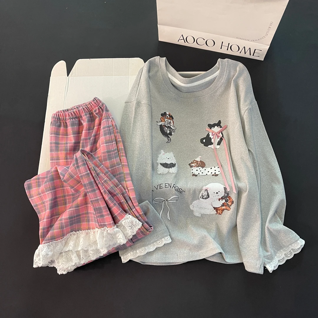 睡衣女春秋冬季长袖德绒保暖大码2025新款卡通猫狗套装冬天家居服