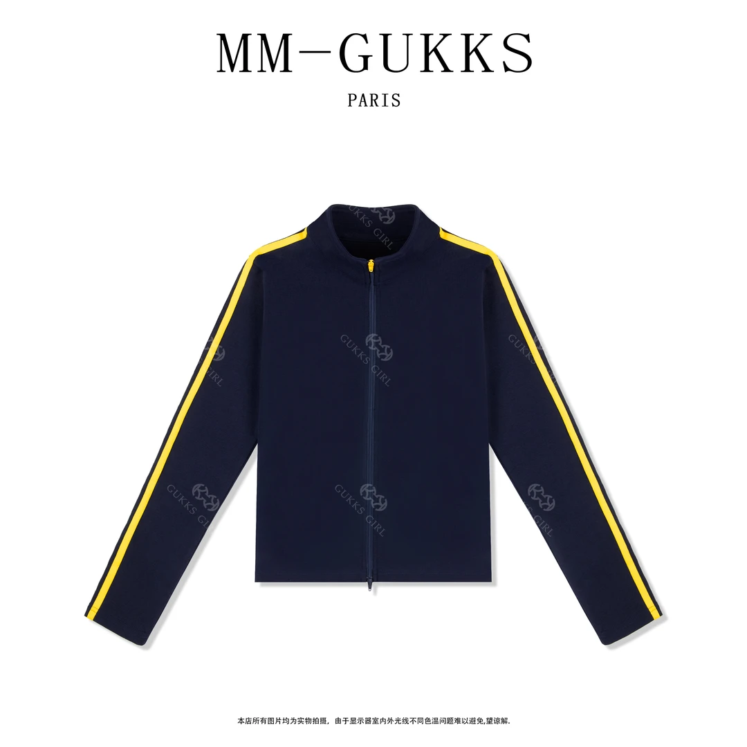 明明GUKKS『美式高街』2024秋冬立领时尚设计感织带美式外套