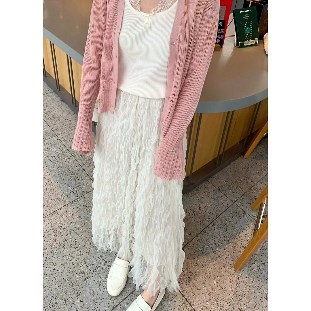 月光柔纱裙 高温压烫自然成型大裙摆飘逸半身裙BSQ127/1