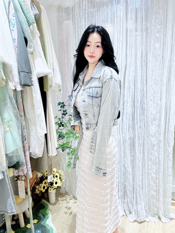 【金妮家小香风】性蕾丝连衣裙春夏季新款显瘦牛仔外套吊带长裙套装