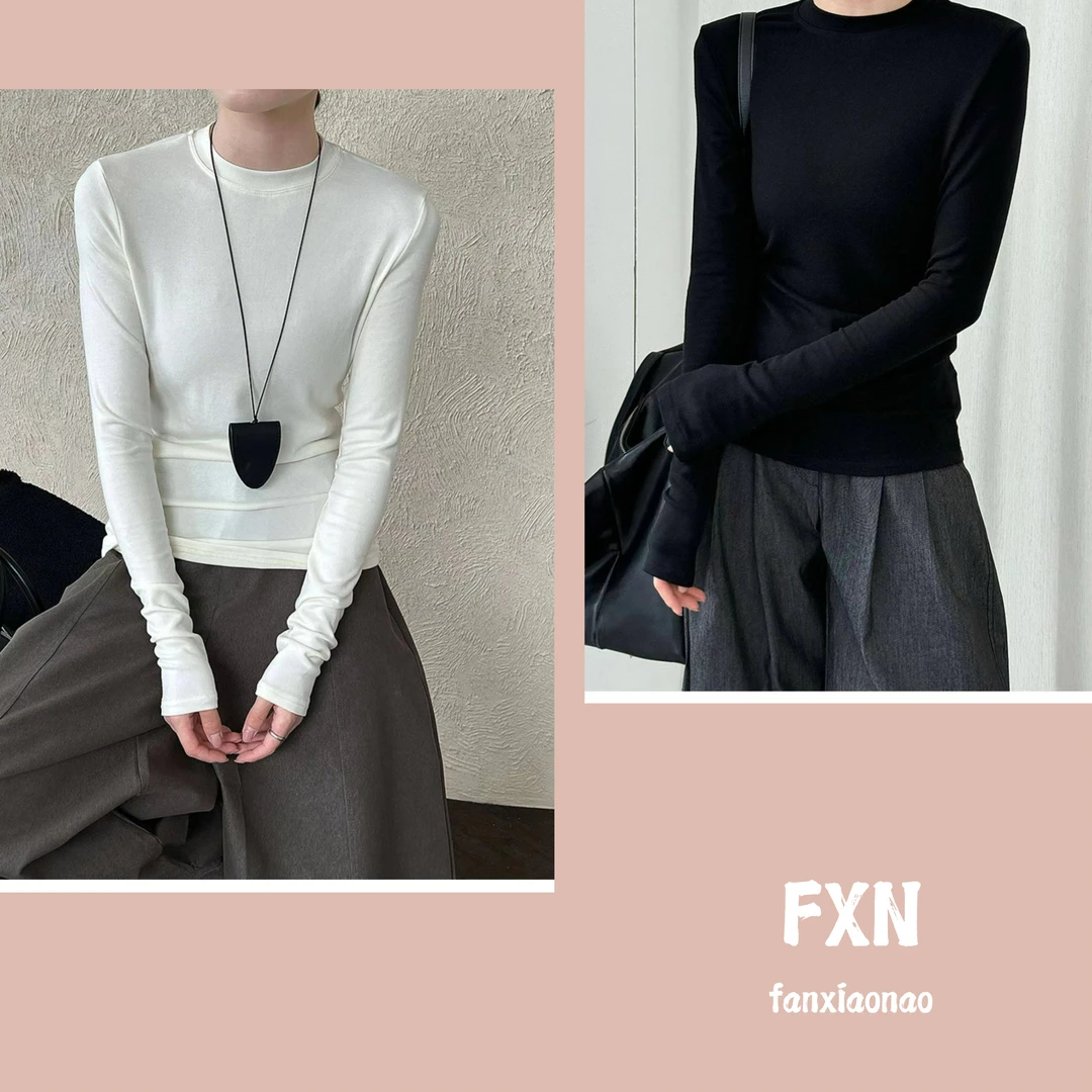 【FXN】秋季新款百搭半高领长袖显瘦T恤