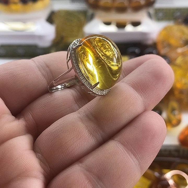 未镶嵌琥珀珠宝奇石戒指