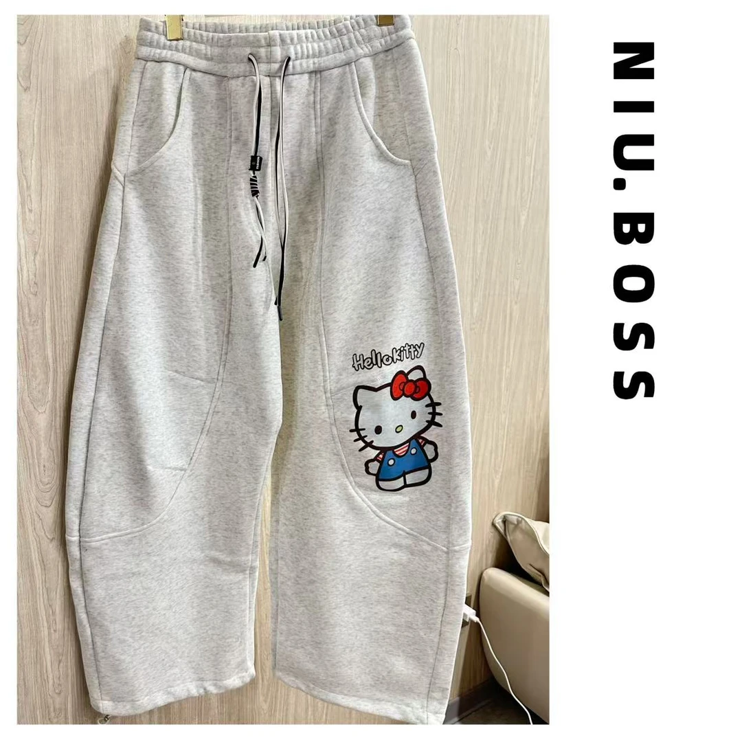 Three Ten. N大码270斤“KItty猫”彩绘印花加绒休闲裤