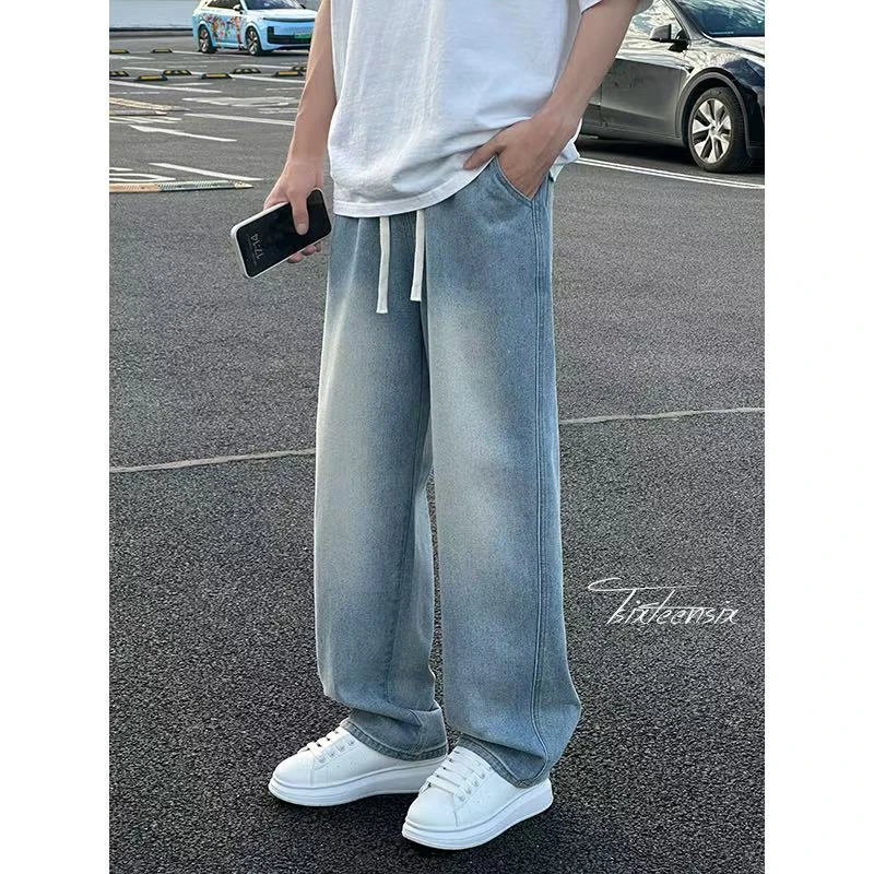 夏季薄牛仔极简风裤子夏季春秋宽松长裤高腰百搭直筒裤牛仔裤