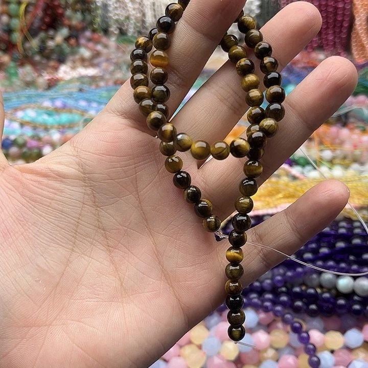 玛瑙/玉髓未镶嵌珠宝半成品一条6mm左右黄虎眼石