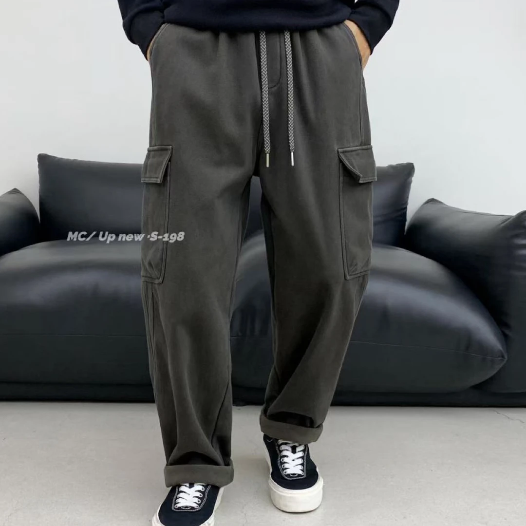 2025冬季新款小直筒工装长裤高端品质加绒保暖长裤时尚潮流休闲