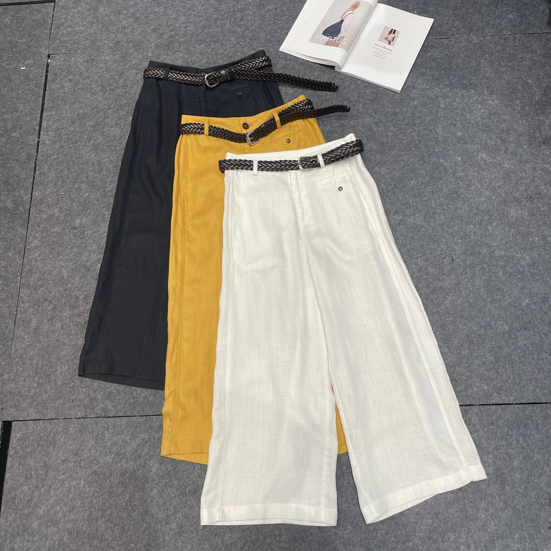 【南油张贝贝】25S新款设计感垂坠感天丝麻高腰显瘦休闲裤SS276360P