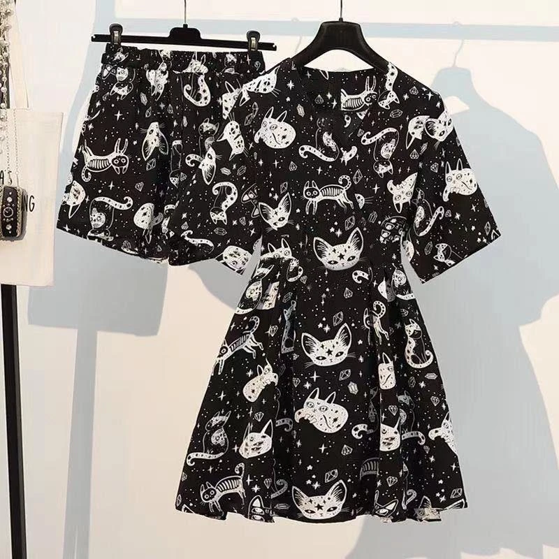 连衣裙套装女2025夏季新款洋气质女士显瘦减龄胖妹妹时尚两件套潮