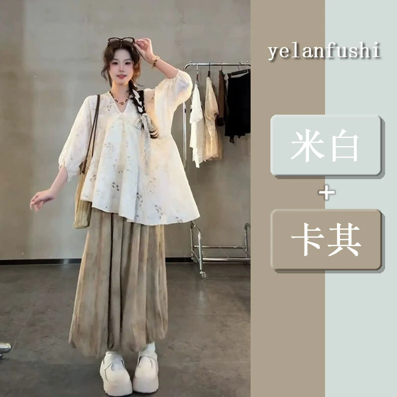 慵懒风不规则宽松衬衫灯笼阔腿裤套装女2025春夏新款设计感两件套
