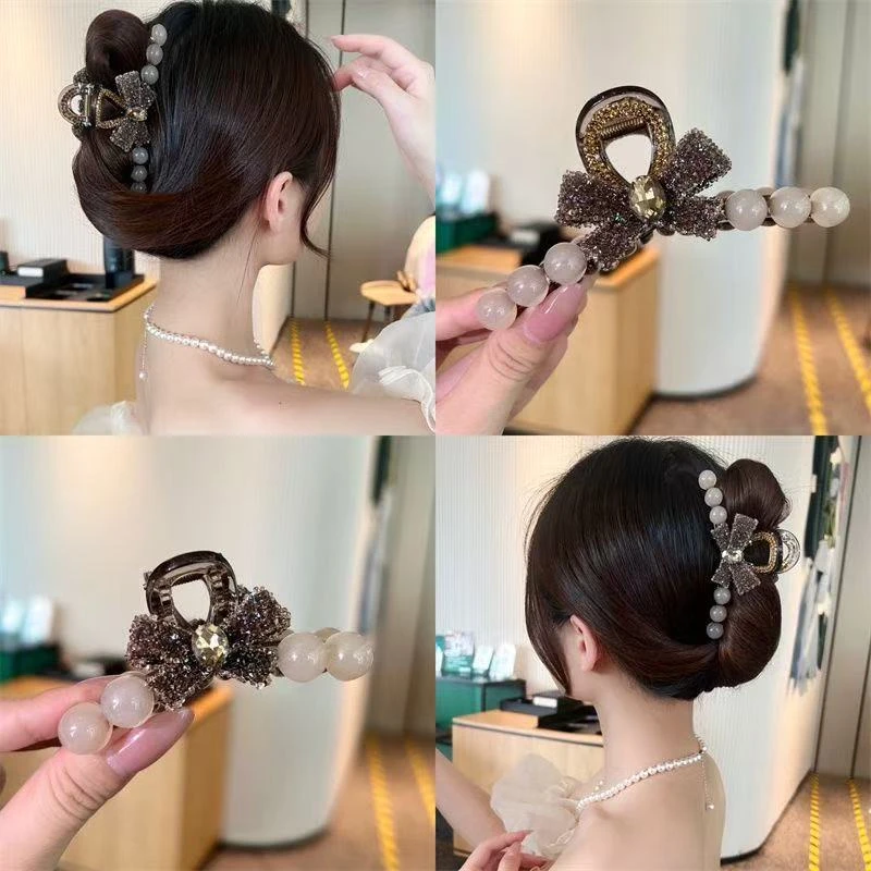 韵予C1070新款高级感夏日珠珠水晶蝴蝶抓夹优雅贵气大抓夹百搭