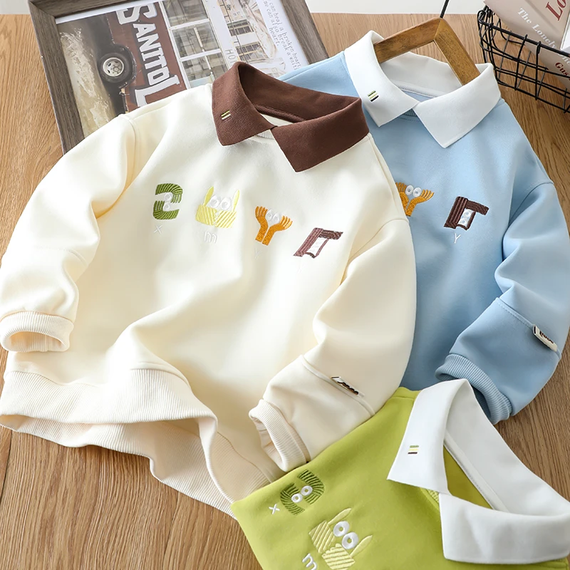 2025新款男童卫衣春秋款儿童翻领POLO衫上衣酷帅中大童春装打底衫