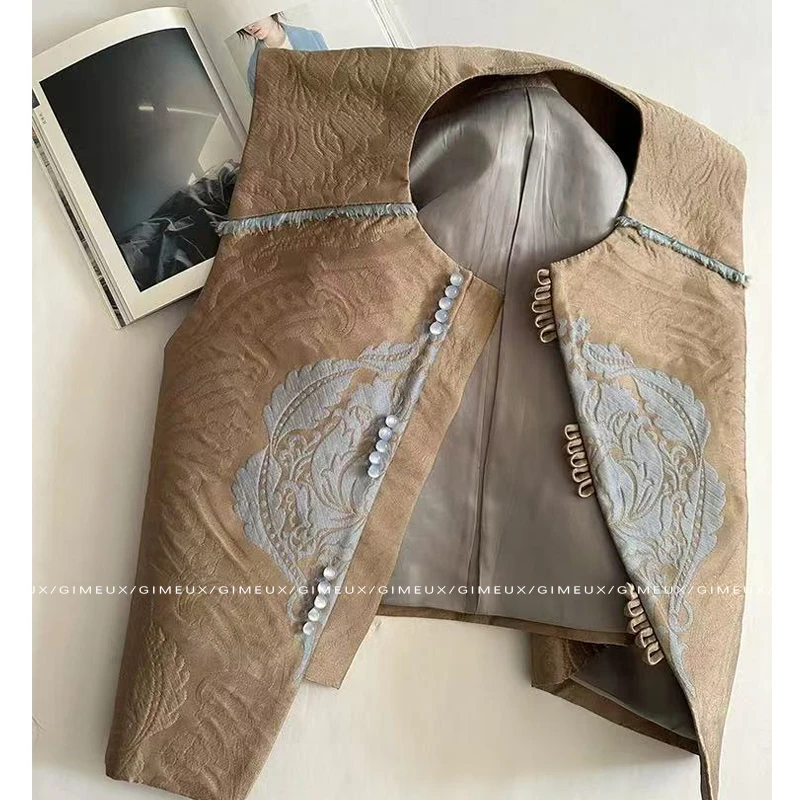 外搭复古坎肩国风提花马甲女2025春季款新中式小个子宽松百搭夹克