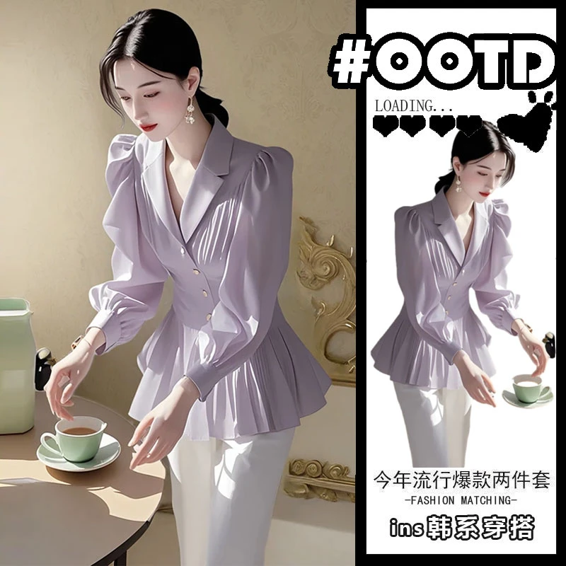 设计感2025超火春季新款法式气质高级感超好看轻奢时尚紫色衬衫