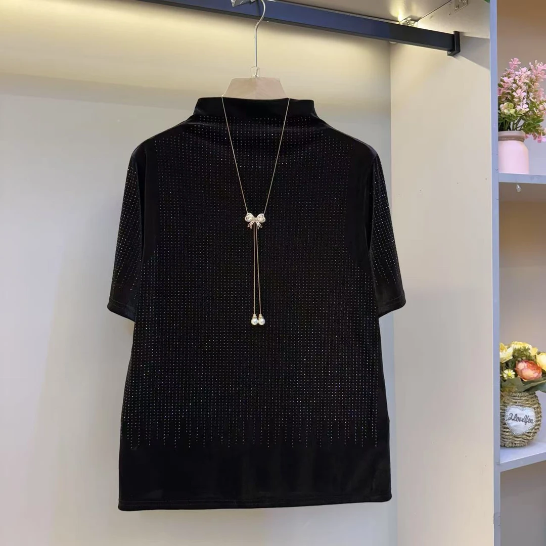 欧货2025高级感烫钻气质丝绒衫