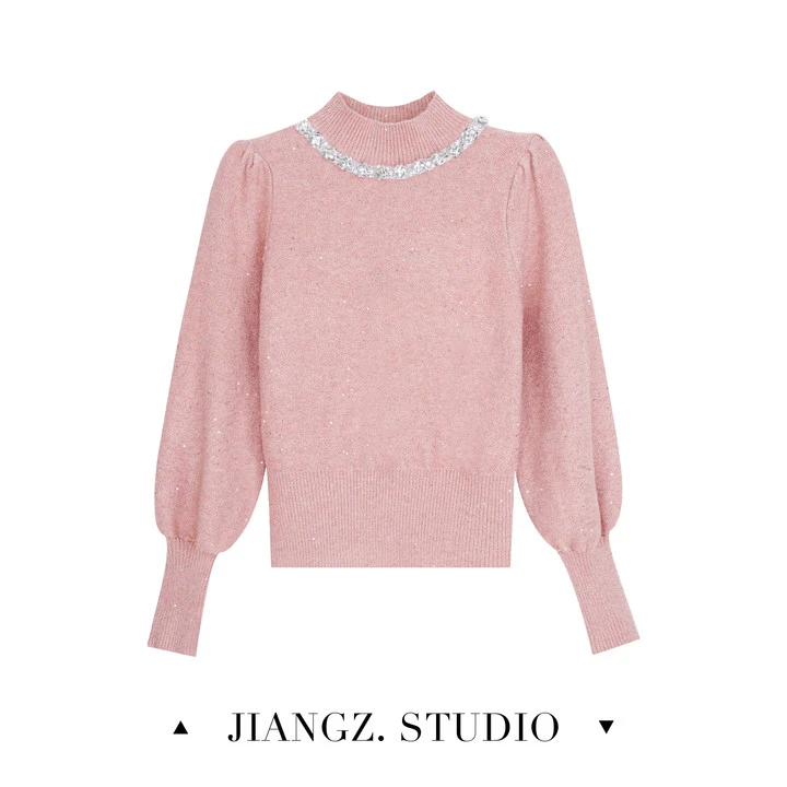 【粉钻】新年战袍冬季轻奢手工钉珠万能内搭羊毛毛衣24MY4502